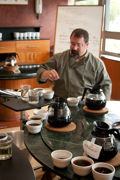 Spencer during a cupping at Coffee Analysts
